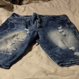 Men's Distressed Denim Shorts - Blue